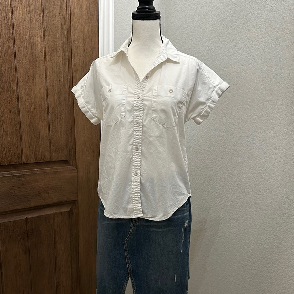 Calvin Klein- Off White Button Down Shirt with Flutter Sleeves